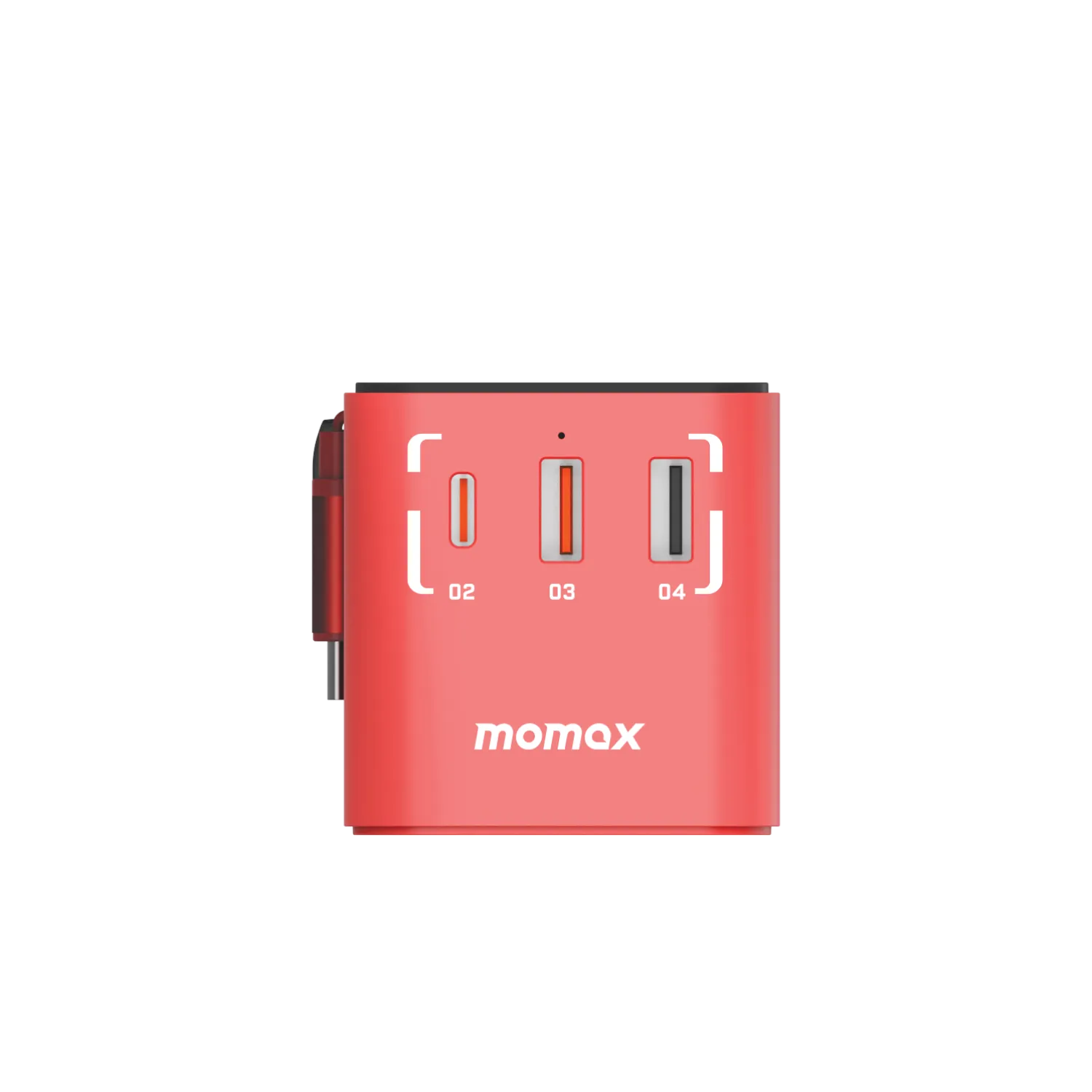 1-World  3-Port Travel GaN Charger With Built-in USB-C Cable 70W