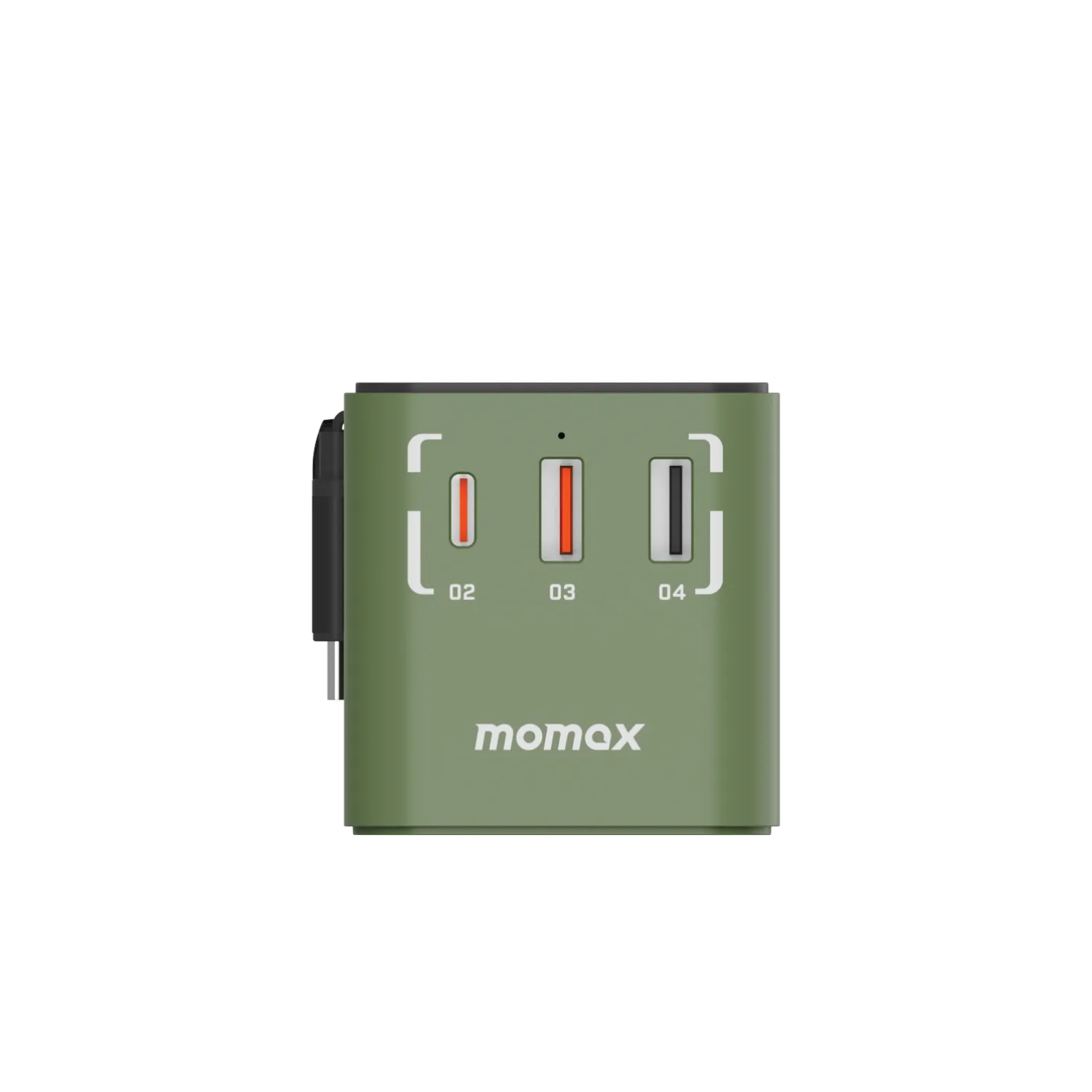 1-World  3-Port Travel GaN Charger With Built-in USB-C Cable 70W