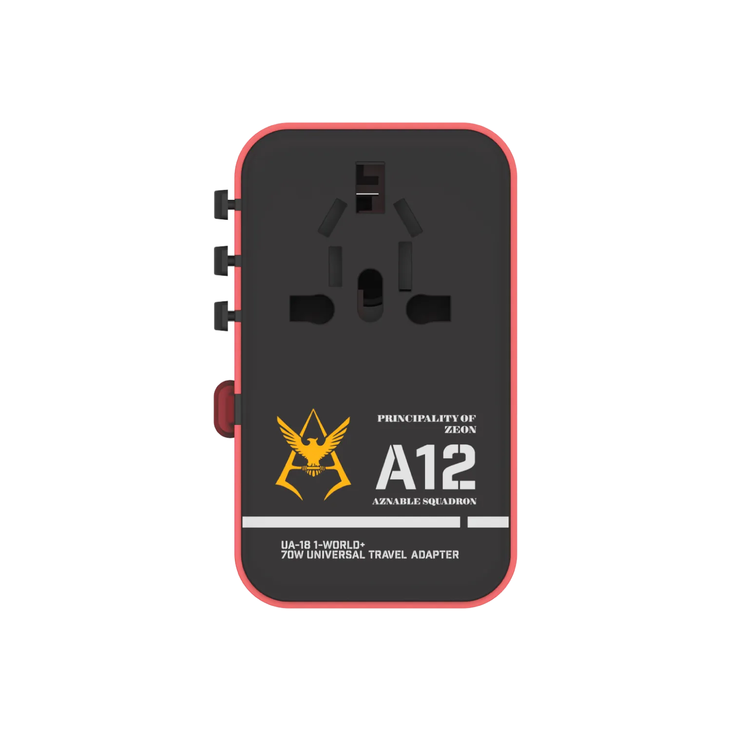 1-World  3-Port Travel GaN Charger With Built-in USB-C Cable 70W