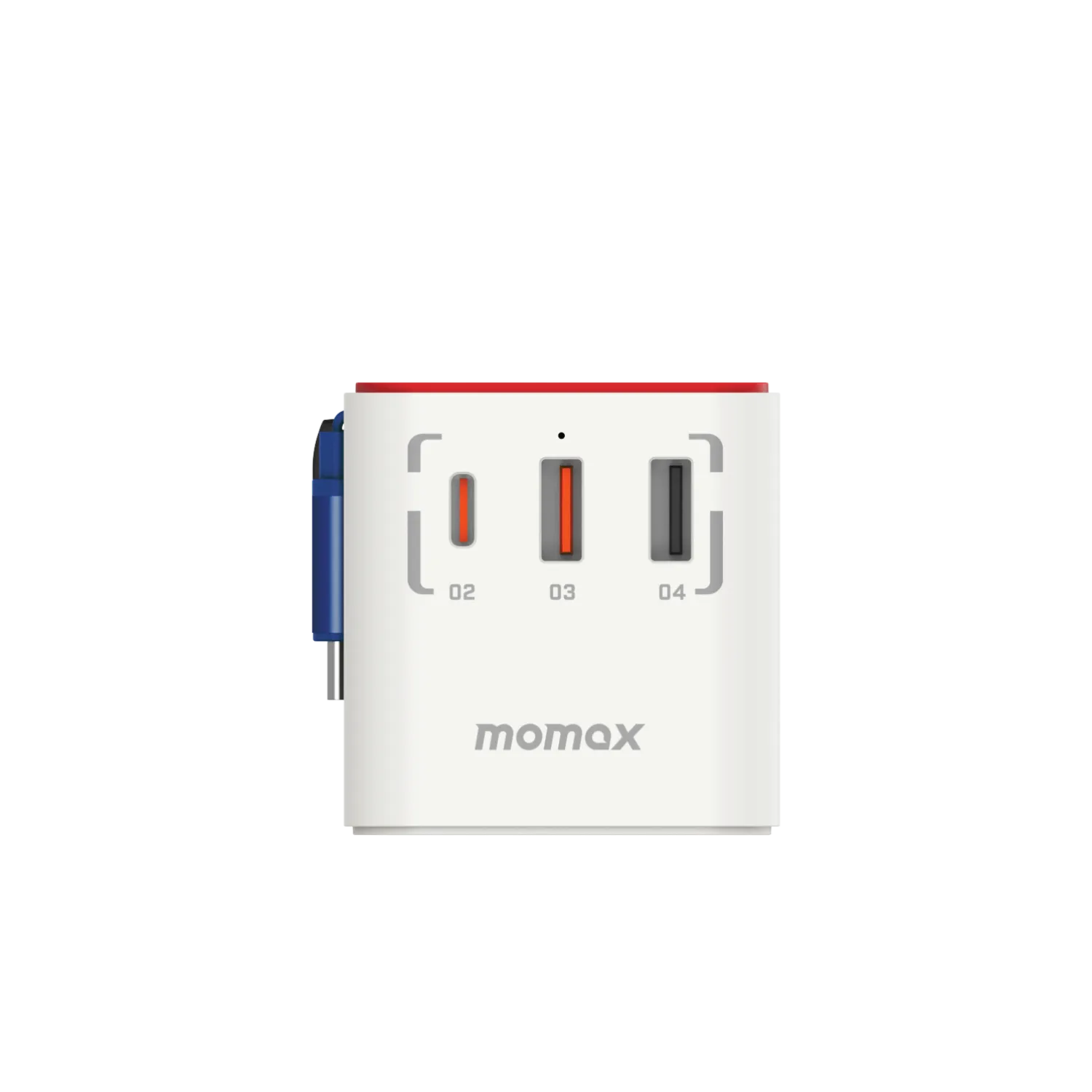 1-World  3-Port Travel GaN Charger With Built-in USB-C Cable 70W