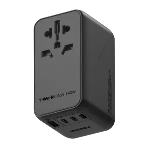 1-World Universal 4-Port Travel GaN Charger 140W   USB-C Cable