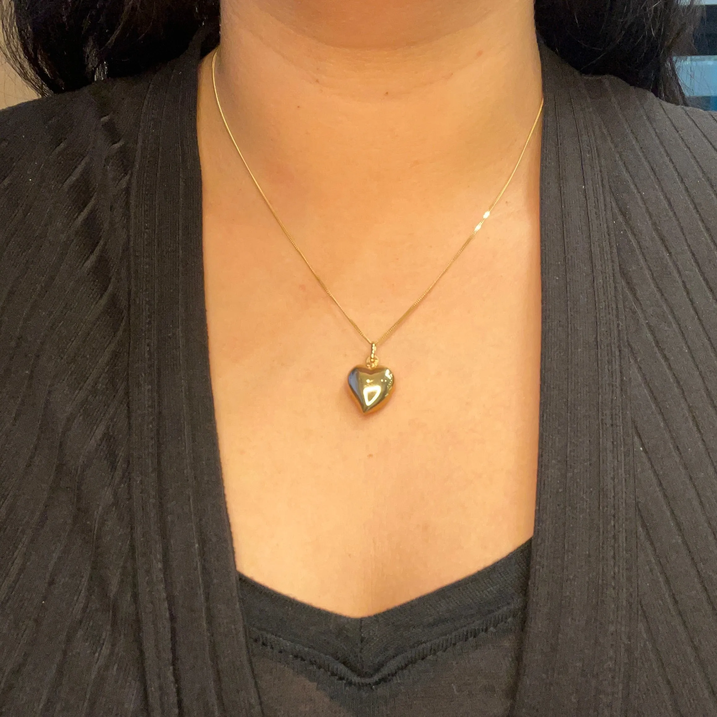 (10K, 14K, 18K) White Gold (14mm) Puffed Heart Pendant