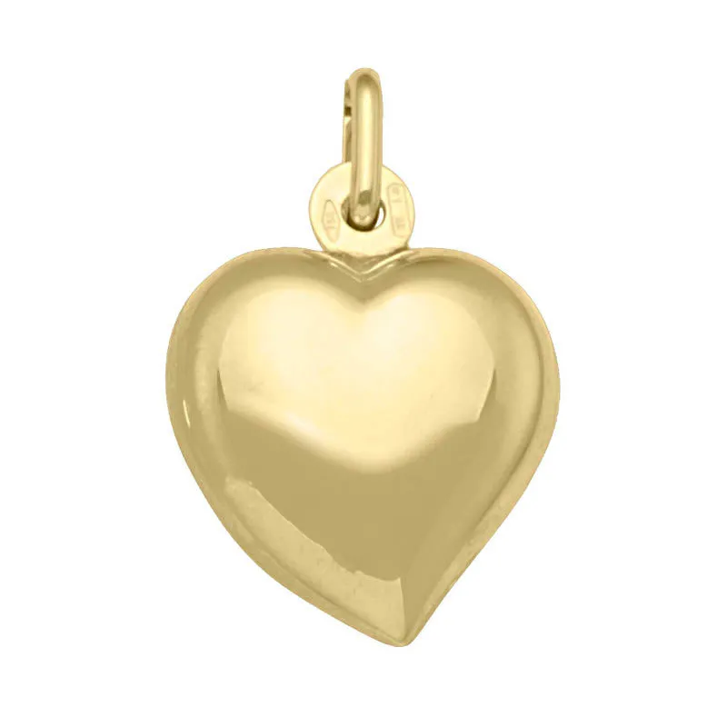 (10K, 14K, 18K) Yellow Gold (14mm) Puffed Heart Pendant