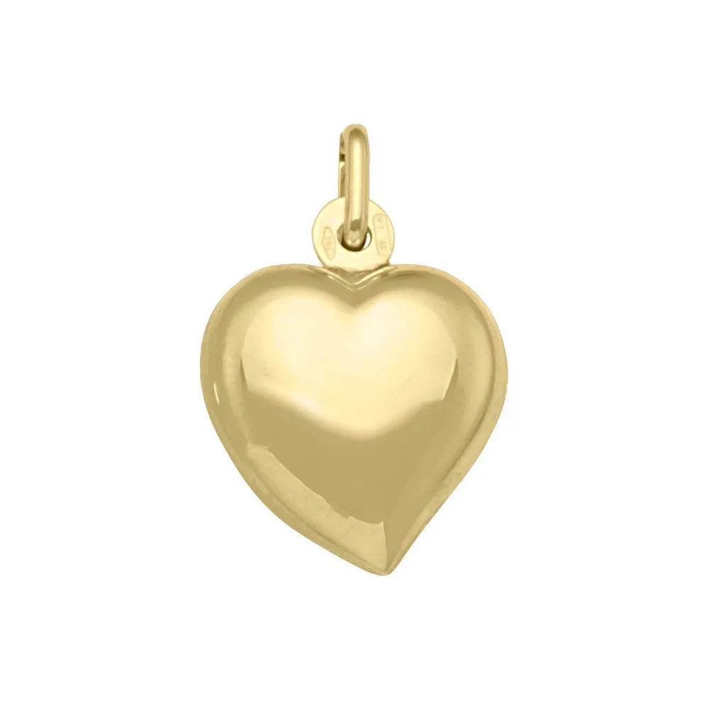 (10K, 14K, 18K) Yellow Gold (14mm) Puffed Heart Pendant