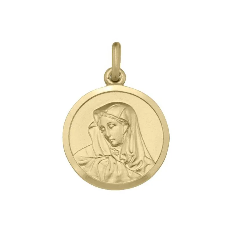 (10K, 14K, 18K) Yellow Gold (18.2mm) Madonna Virgin Mary Medallion Pendant
