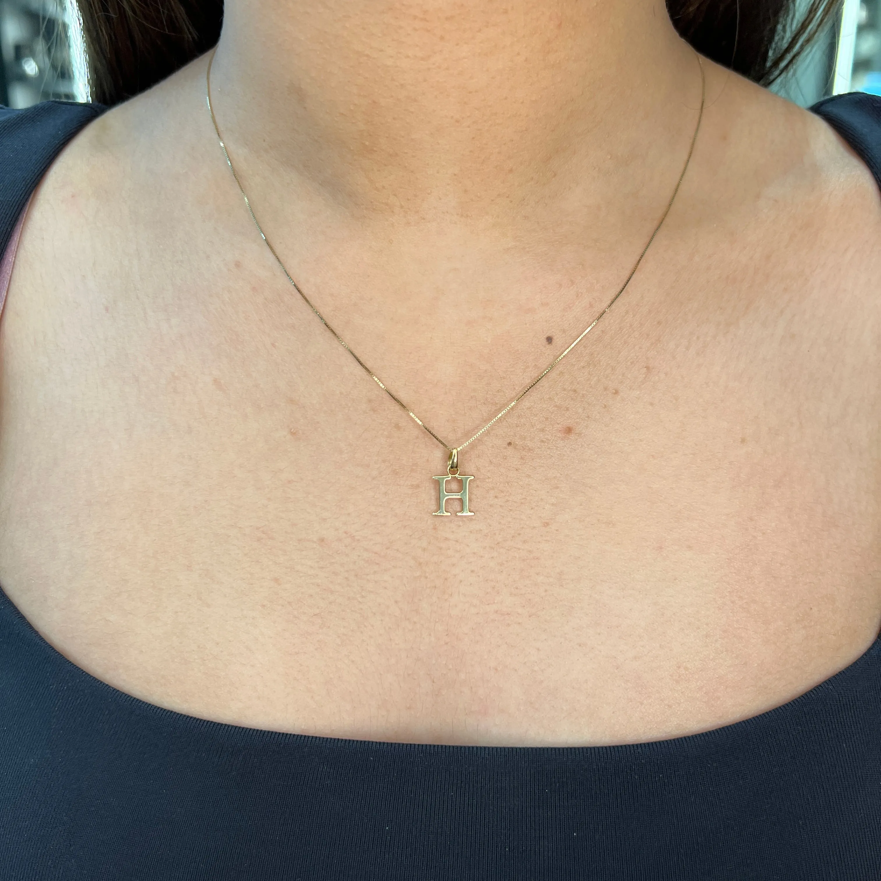 10K (White, Yellow) Gold Polished Block Initial H Pendant
