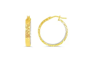 10K Yellow And White Gold Flat Front Hoop Earrings