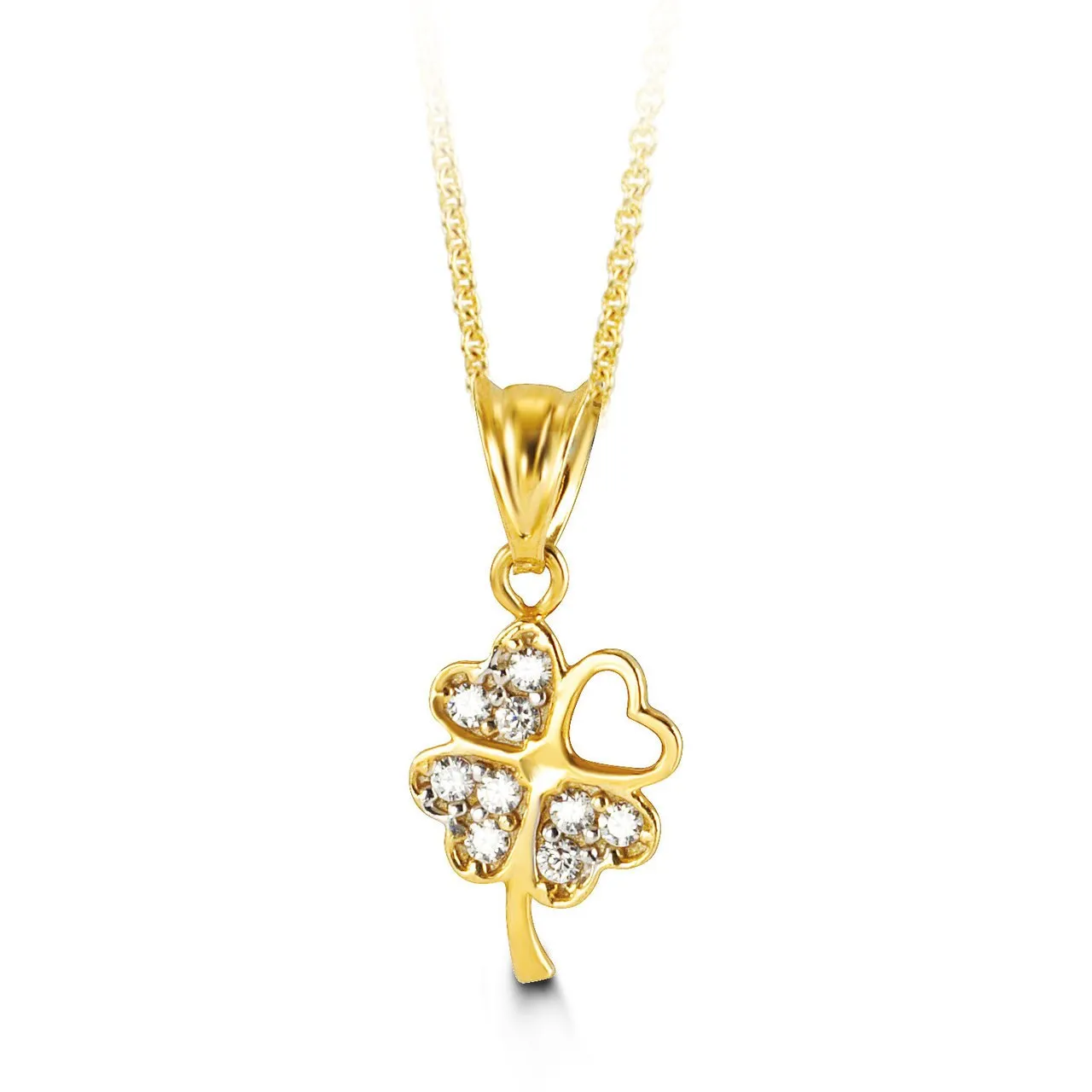 10K Yellow Gold CZ Four Leaf Clover Pendant