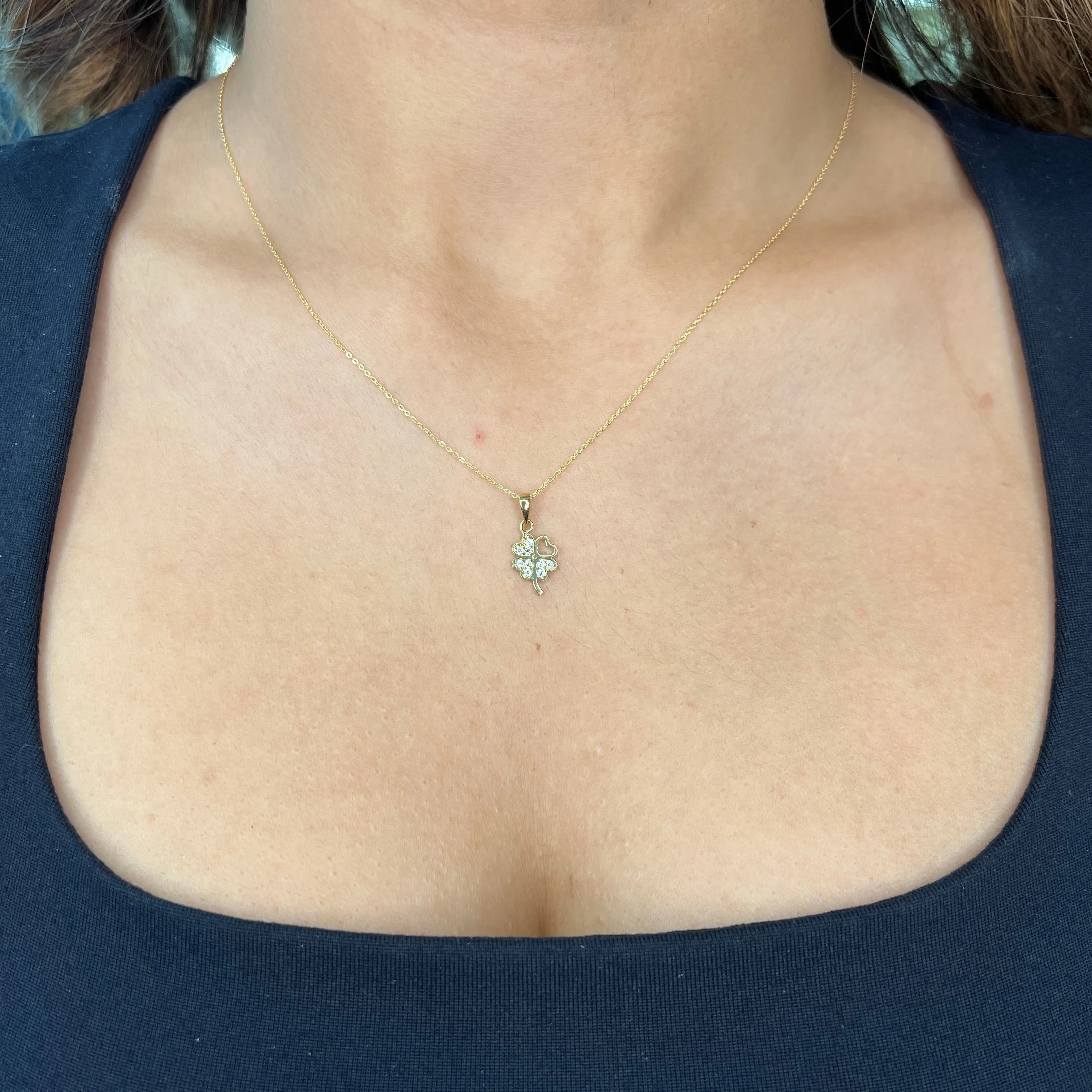 10K Yellow Gold CZ Four Leaf Clover Pendant
