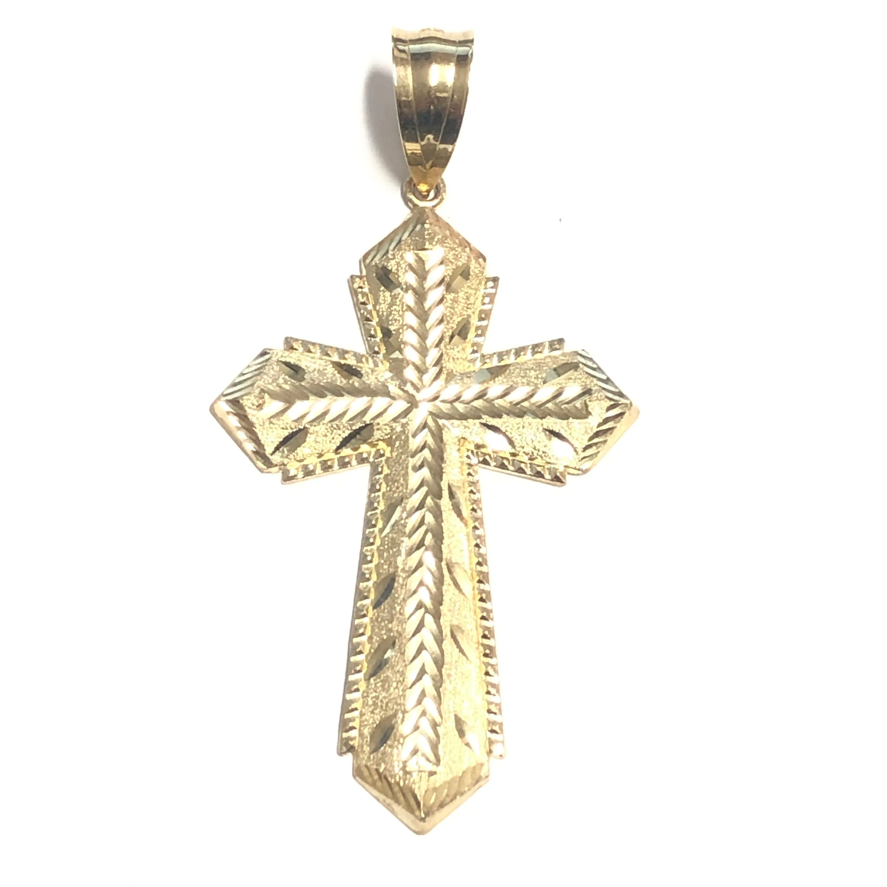 10K Yellow Gold Diamond Cut (46.5mm) Cross Pendant