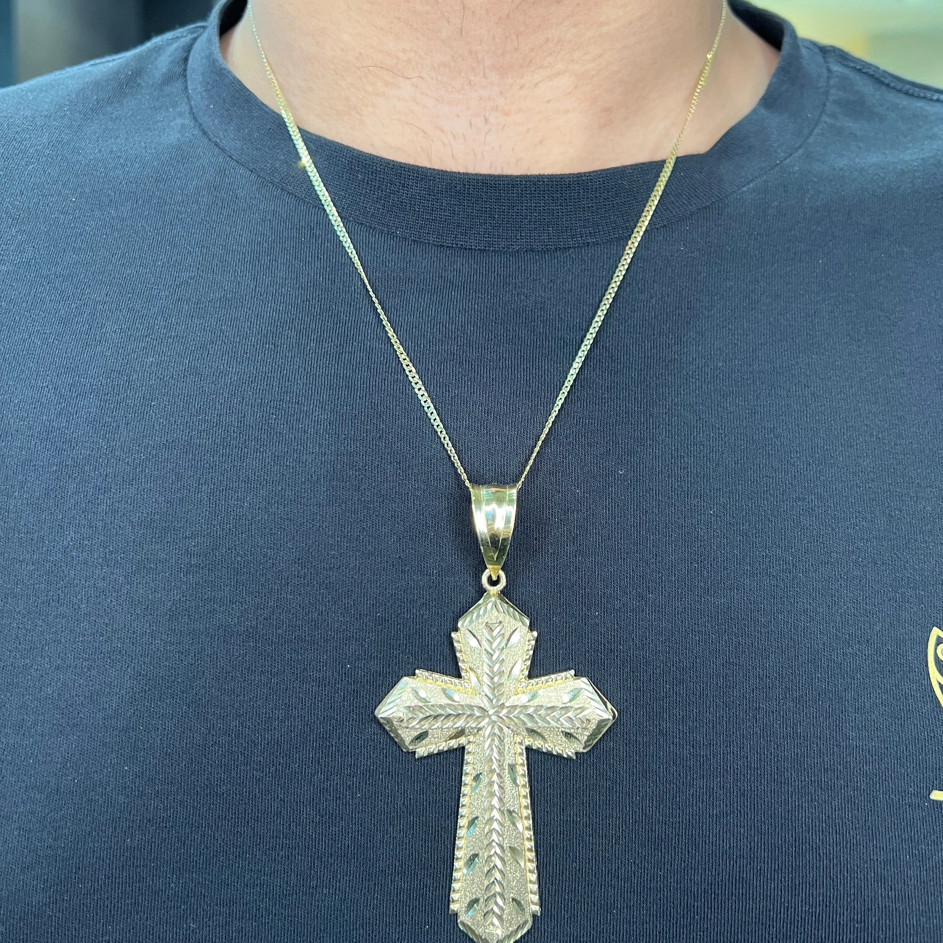 10K Yellow Gold Diamond Cut (46.5mm) Cross Pendant