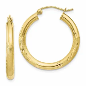 10k Yellow Gold Satin D.C Round Hoop Earrings