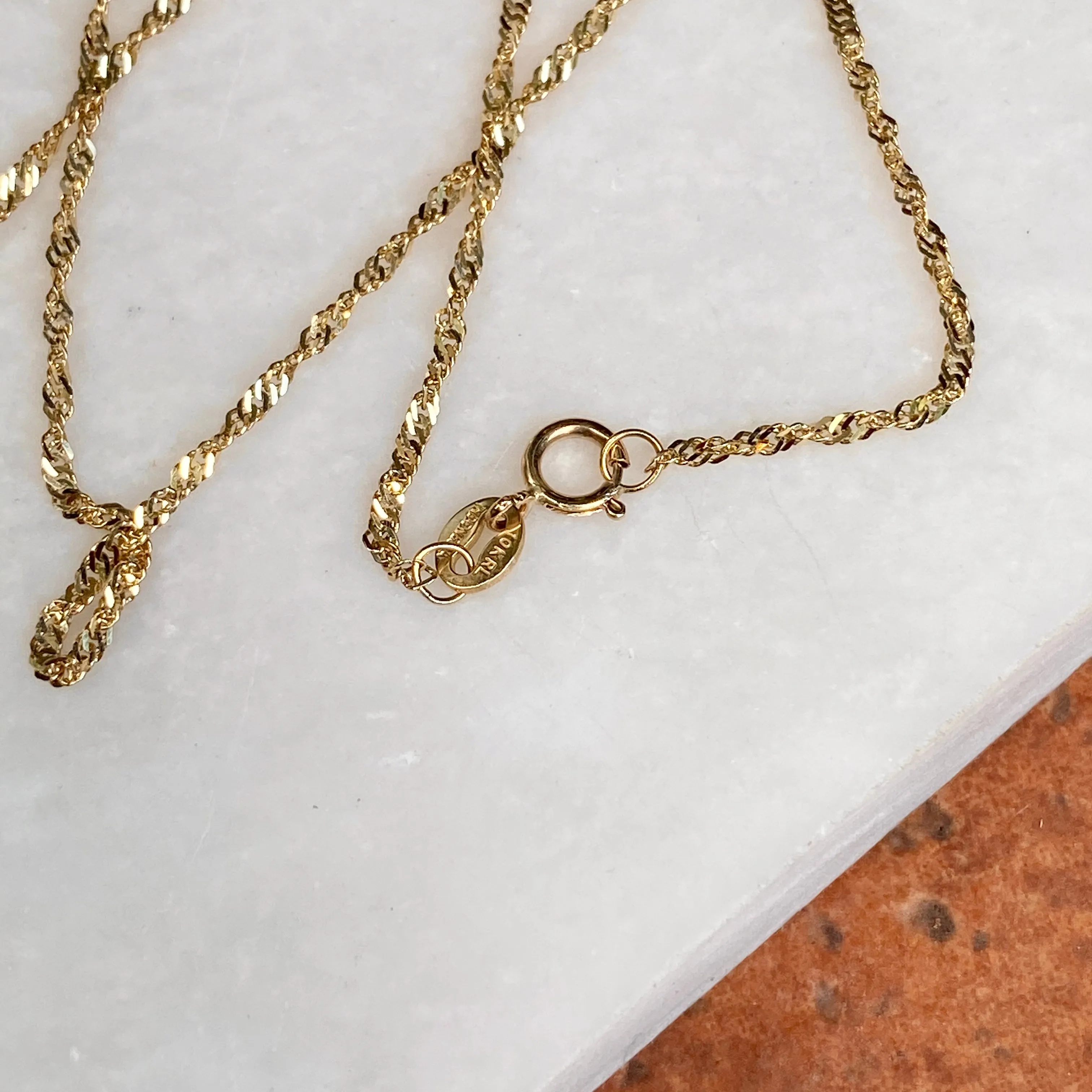 10KT Yellow Gold Diamond-Cut 1mm Singapore Chain Necklace 24"