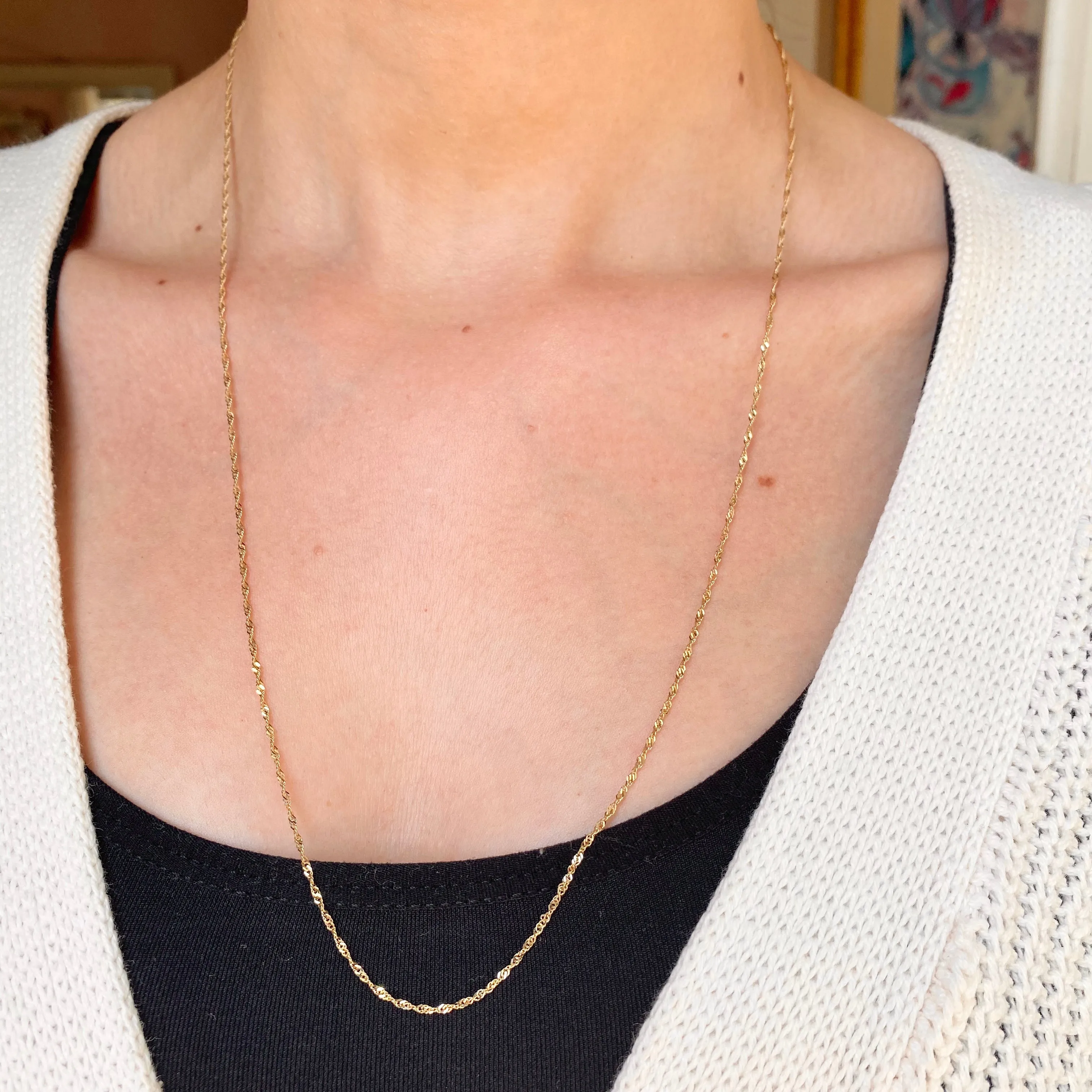 10KT Yellow Gold Diamond-Cut 1mm Singapore Chain Necklace 24"