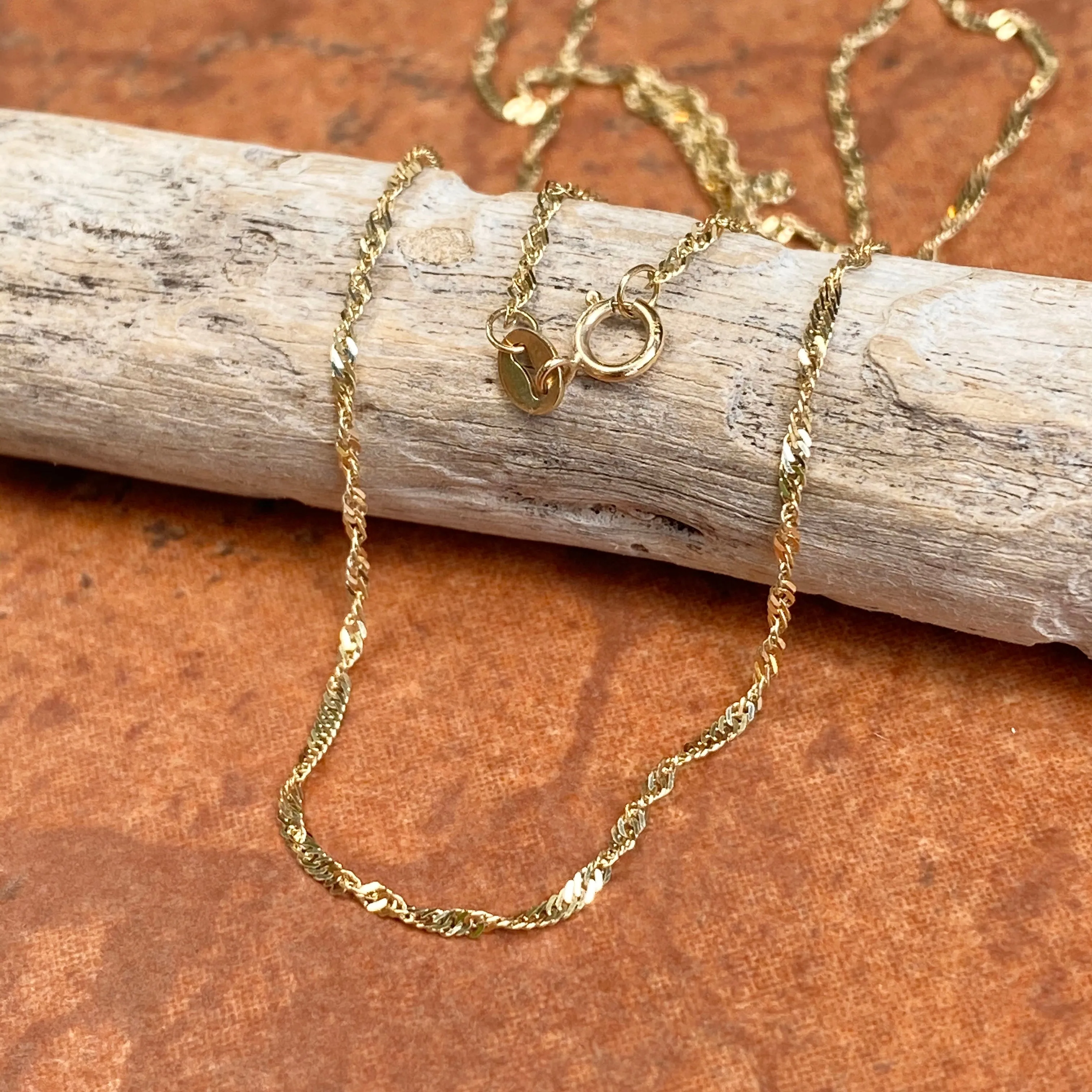 10KT Yellow Gold Diamond-Cut 1mm Singapore Chain Necklace 24"