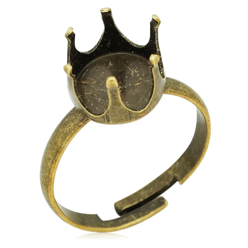 10mm Antique Bronze Crown Prong Adjustable Rings Bezel,Blank Rings Setting,Blank Ring Base For Glass Cabochon,Depth 8mm,sold 20pcsl/lot