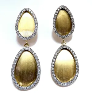 1.30ct Natural Diamonds Tear Drop Form Brush Finish Clip Earrings 14 Karat