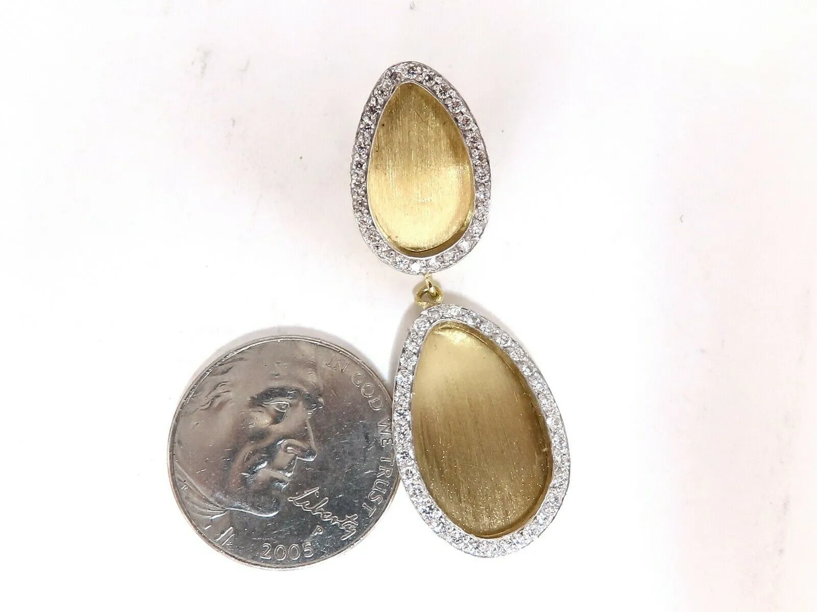 1.30ct Natural Diamonds Tear Drop Form Brush Finish Clip Earrings 14 Karat