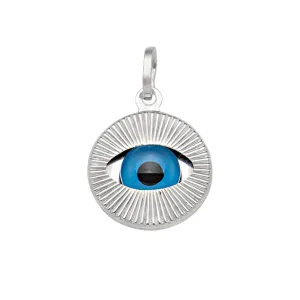 (14K, 18K) White Gold (16mm) Evil Eye Pendant
