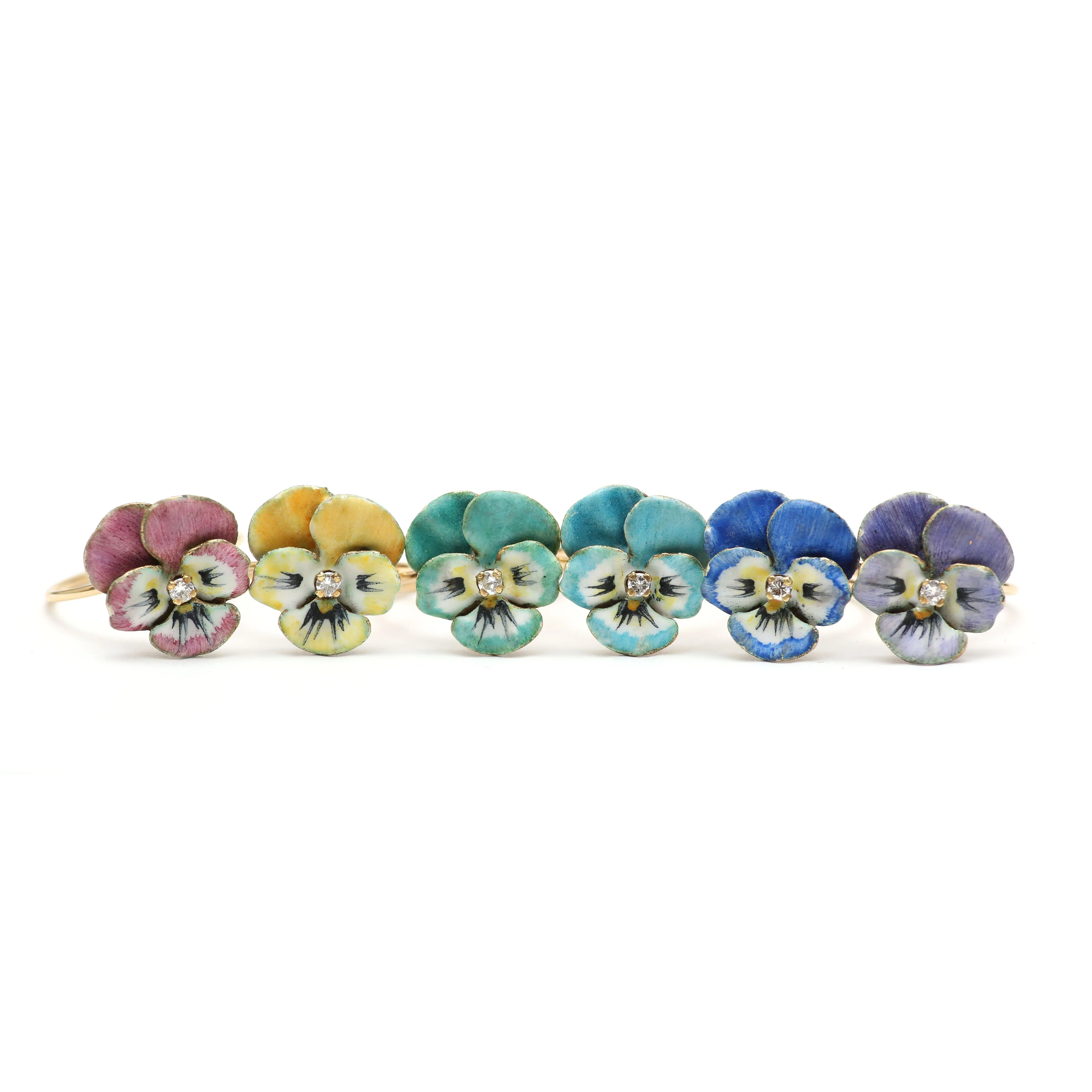 14k Enamel Pansy Rings