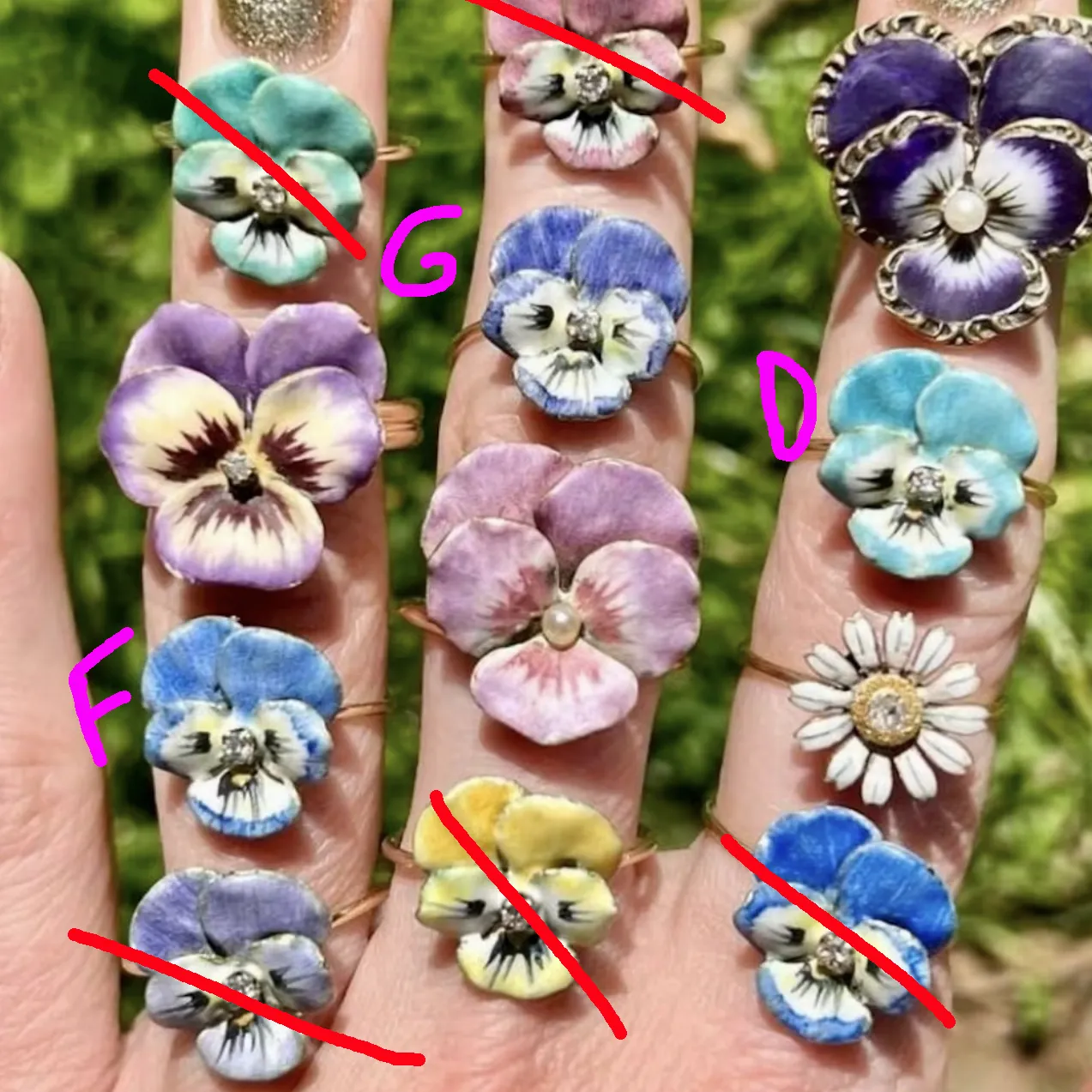 14k Enamel Pansy Rings