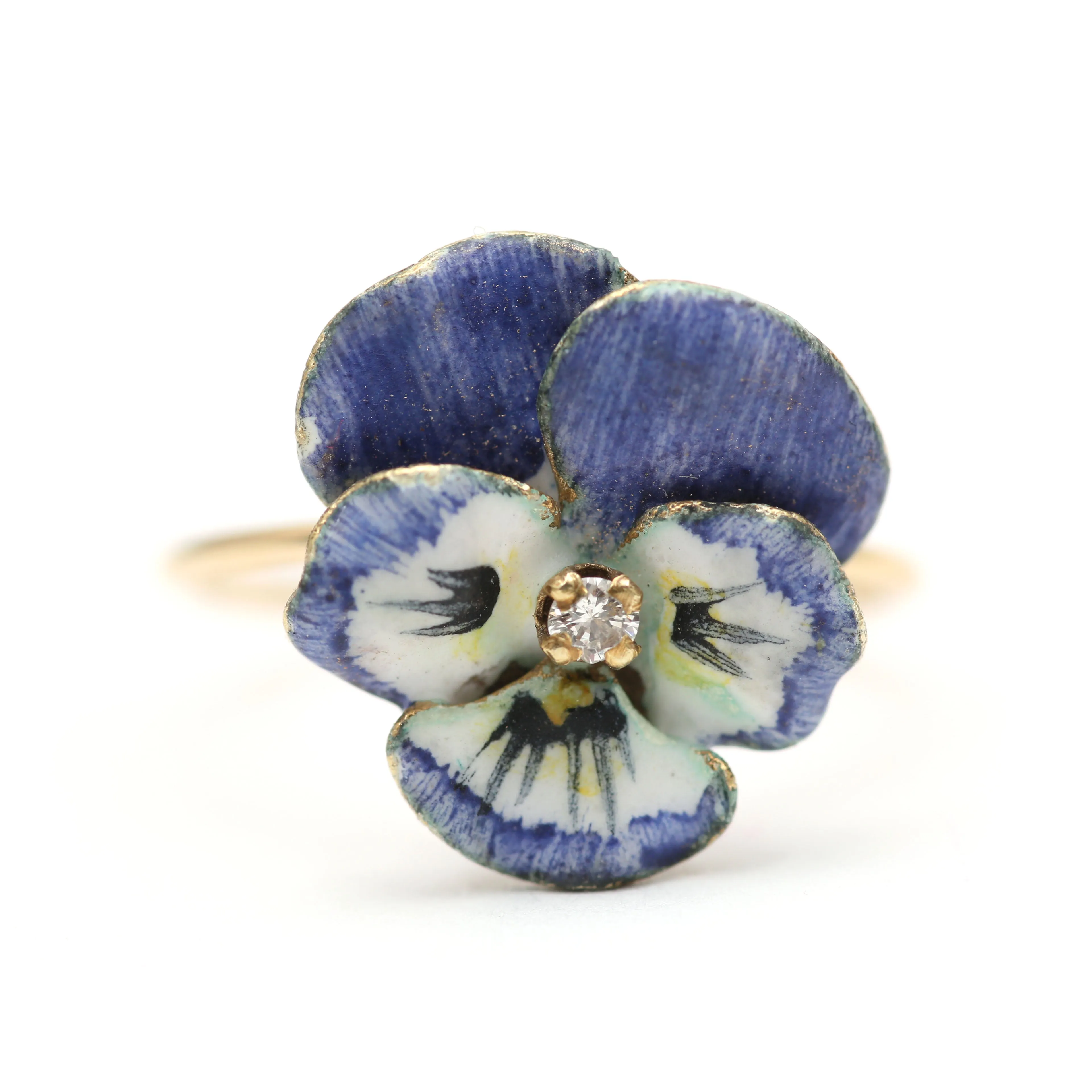 14k Enamel Pansy Rings