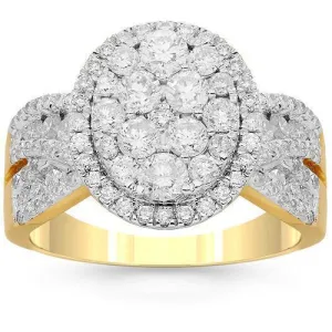 14K Solid Yellow Gold Womens Diamond Cocktail Ring 1.85 Ctw