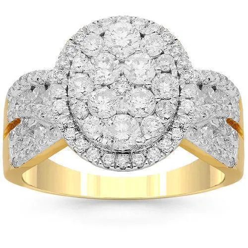 14K Solid Yellow Gold Womens Diamond Cocktail Ring 1.85 Ctw