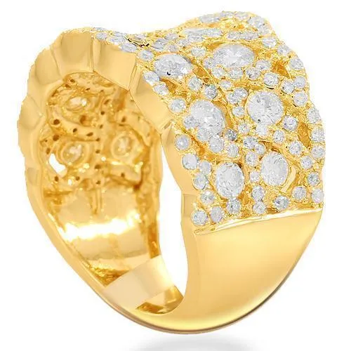 14K Solid Yellow Gold Womens Diamond Cocktail Ring 2.33 Ctw