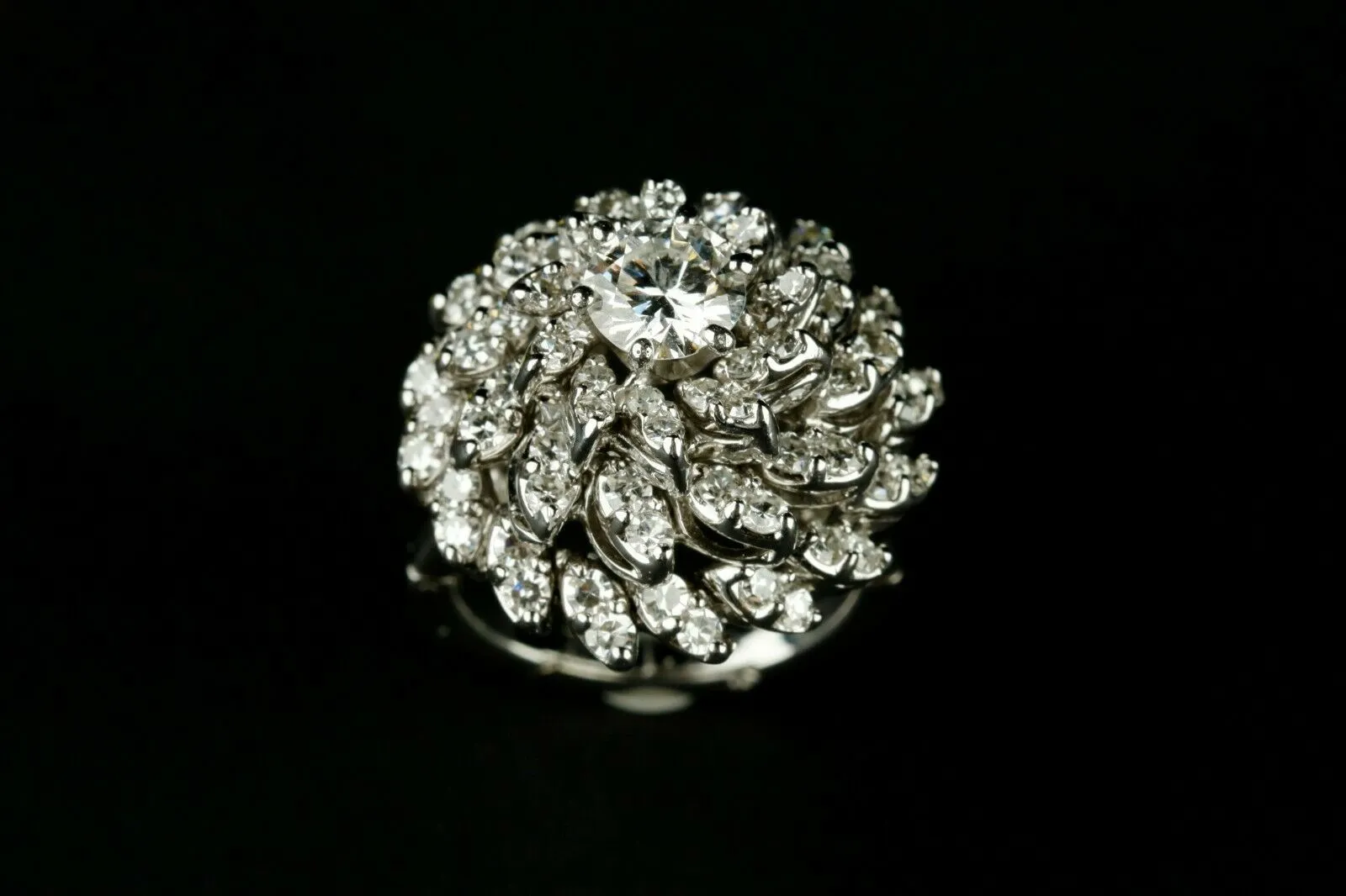 14k White Gold Diamond Dome Cocktail Ring w/ .85 ct Center Stone Size 8 Nice!