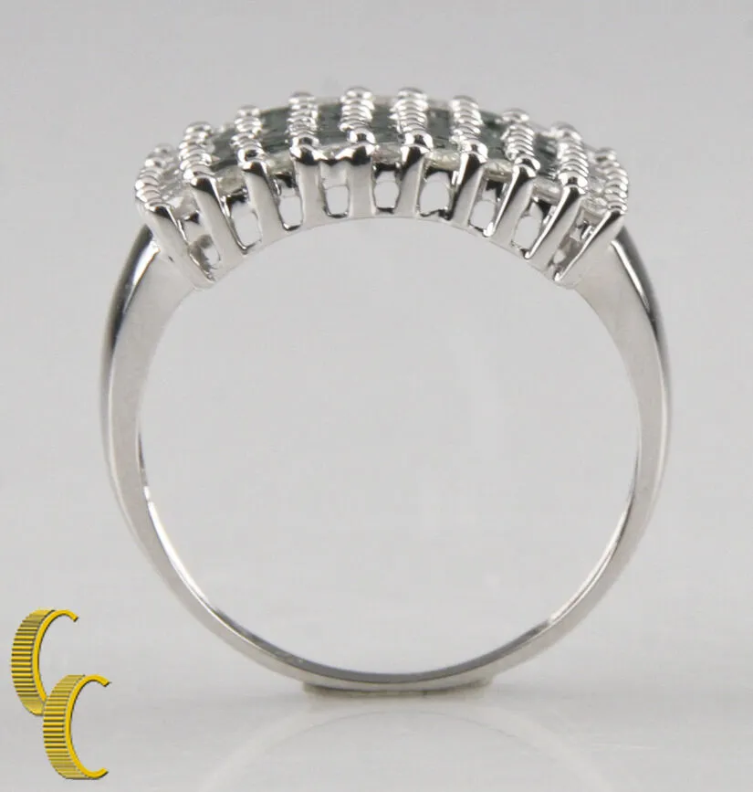 14k White Gold Green & White Diamond Plaque Ring Size 8.25 1.50 ct Gift for Her!