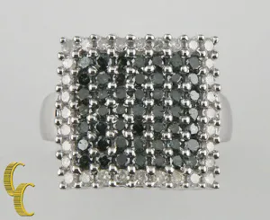14k White Gold Green & White Diamond Plaque Ring Size 8.25 1.50 ct Gift for Her!