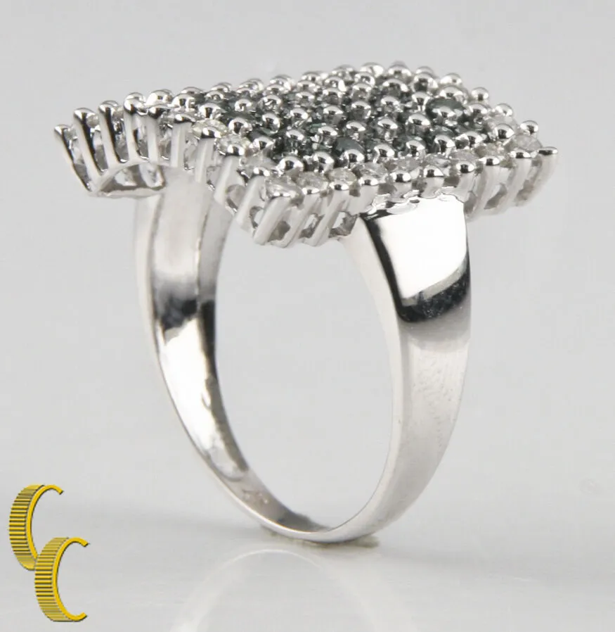 14k White Gold Green & White Diamond Plaque Ring Size 8.25 1.50 ct Gift for Her!