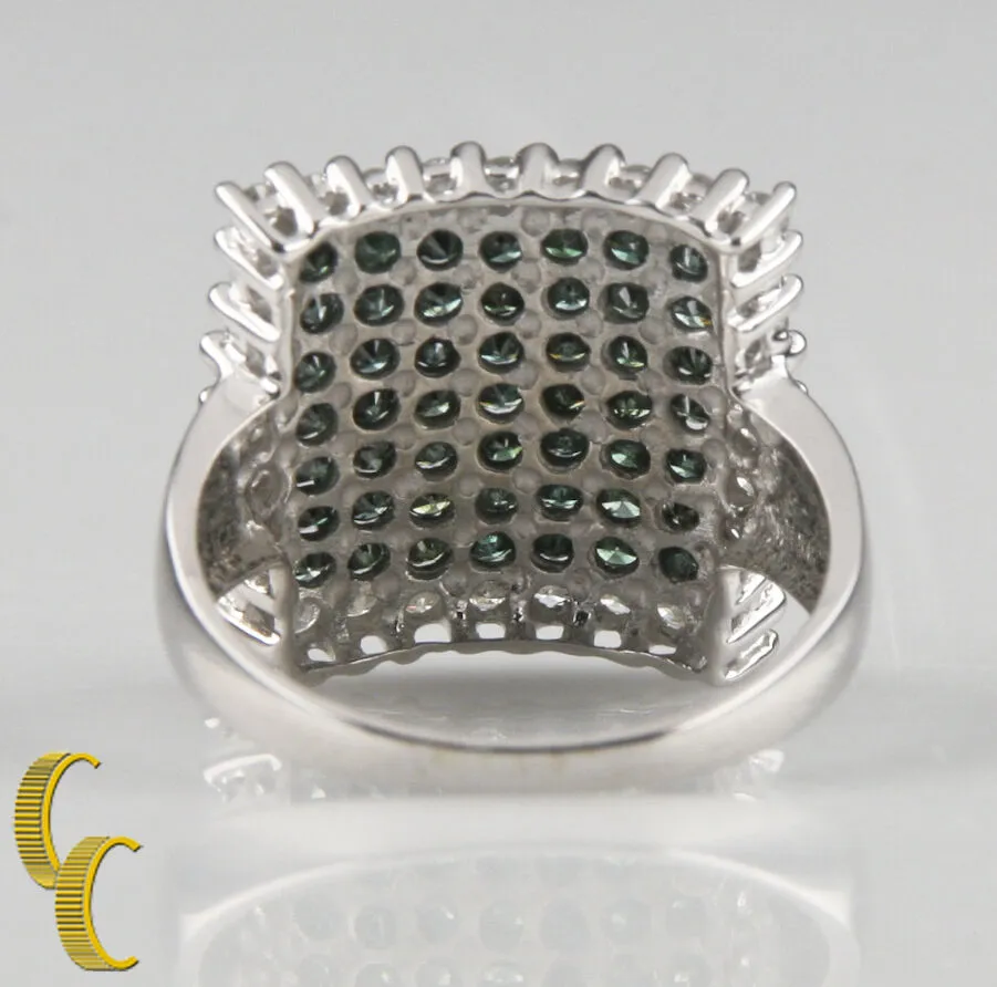 14k White Gold Green & White Diamond Plaque Ring Size 8.25 1.50 ct Gift for Her!
