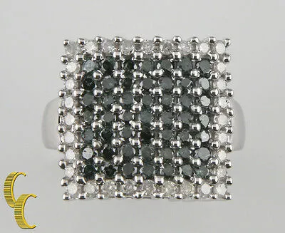14k White Gold Green & White Diamond Plaque Ring Size 8.25 1.50 ct Gift for Her!