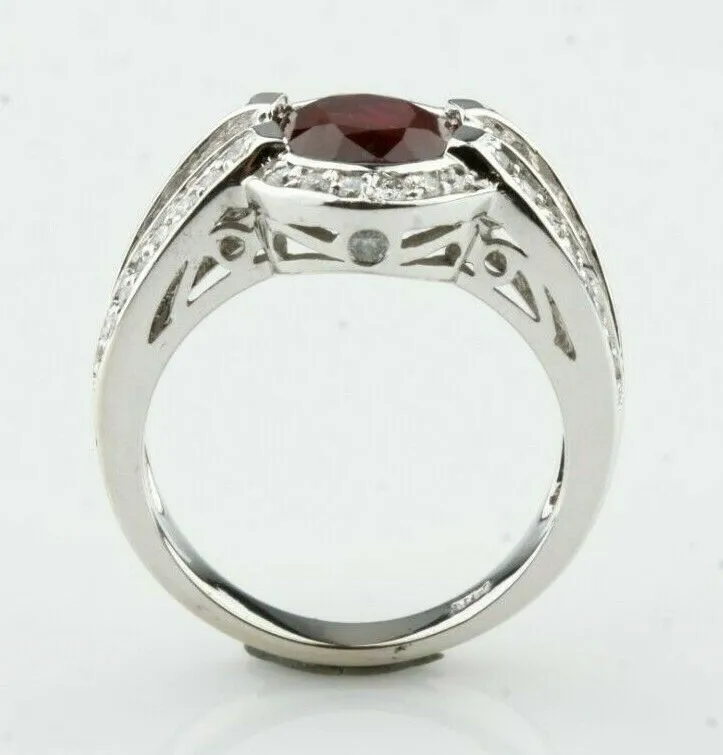 14k White Gold Oval Natural Ruby Ring w/ Diamond Accents TCW = 3.49 ct
