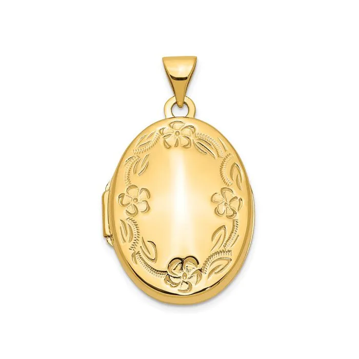 14K Yellow Gold (16.8mm) Hand Engraved Oval Locket