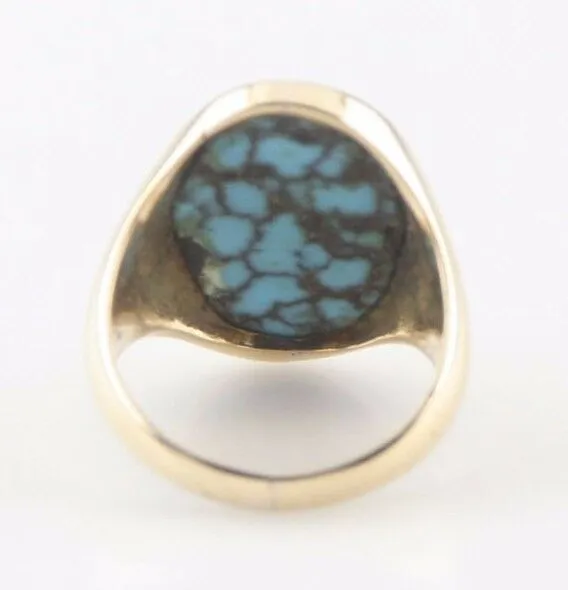 14K Yellow Gold Cracked Turquoise Oval Cabochon Ring Size 5 1/2 Beautiful!