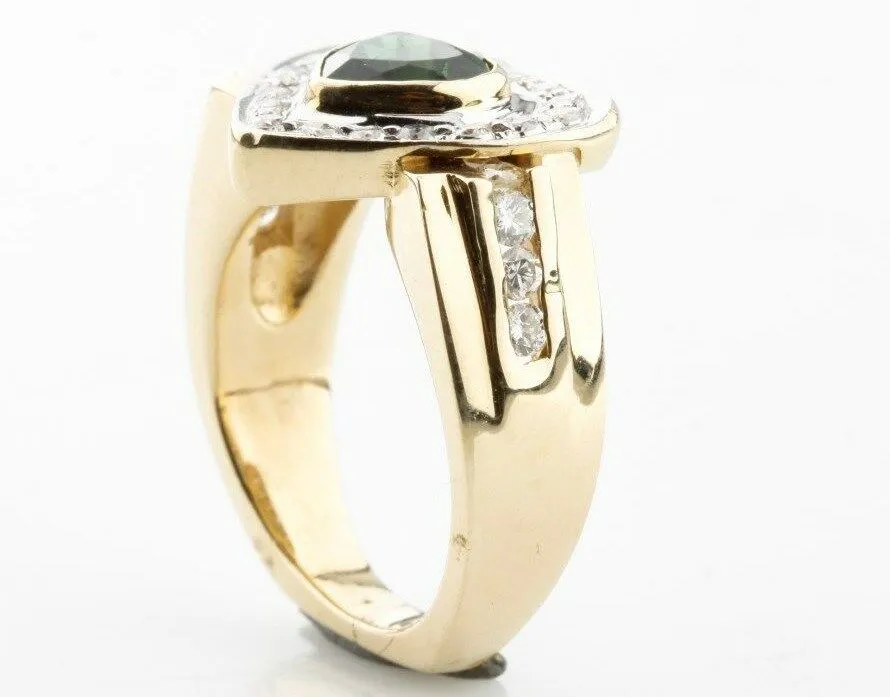 14K Yellow Gold Ladies Diamond Heart Shaped Green Tourmaline Ring Beautiful Gift