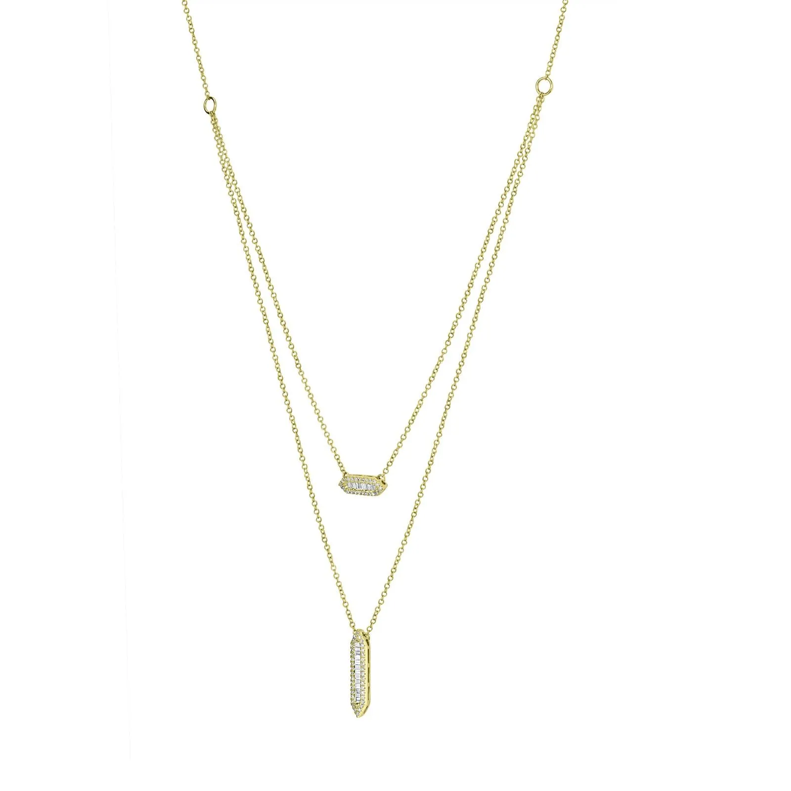 14K Yellow Gold Layered Necklace with Diamond Bar Pendants