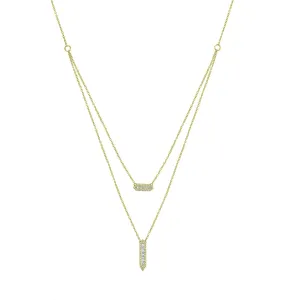 14K Yellow Gold Layered Necklace with Diamond Bar Pendants