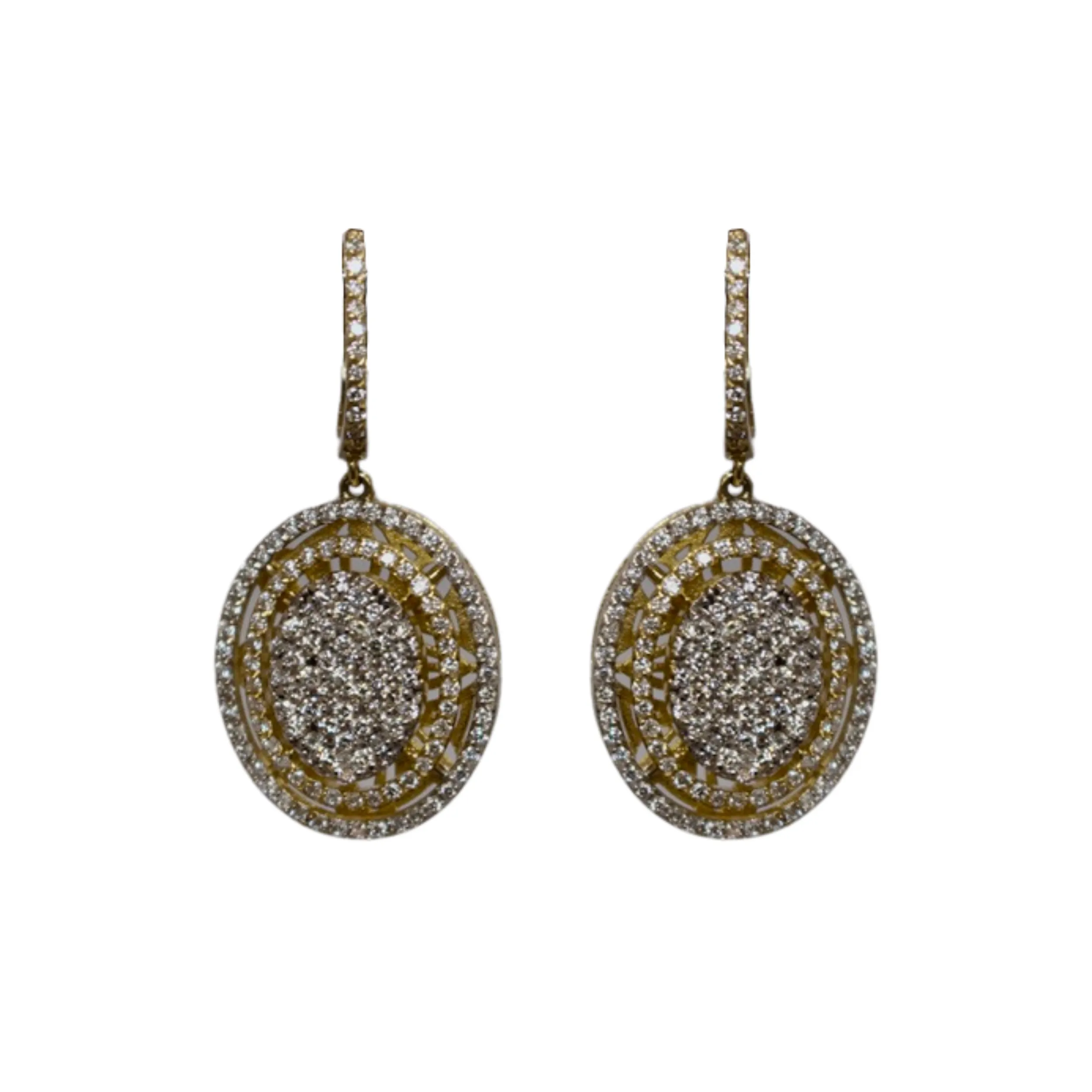 14k Yellow Gold Pave Diamond Dangle Earrings
