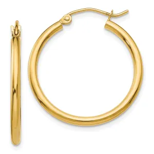 14k Yellow Gold Polished 2MM Round Hoop Earrings