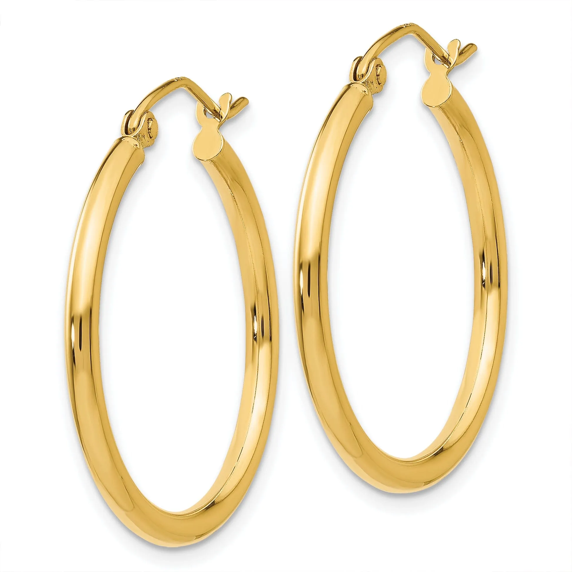 14k Yellow Gold Polished 2MM Round Hoop Earrings
