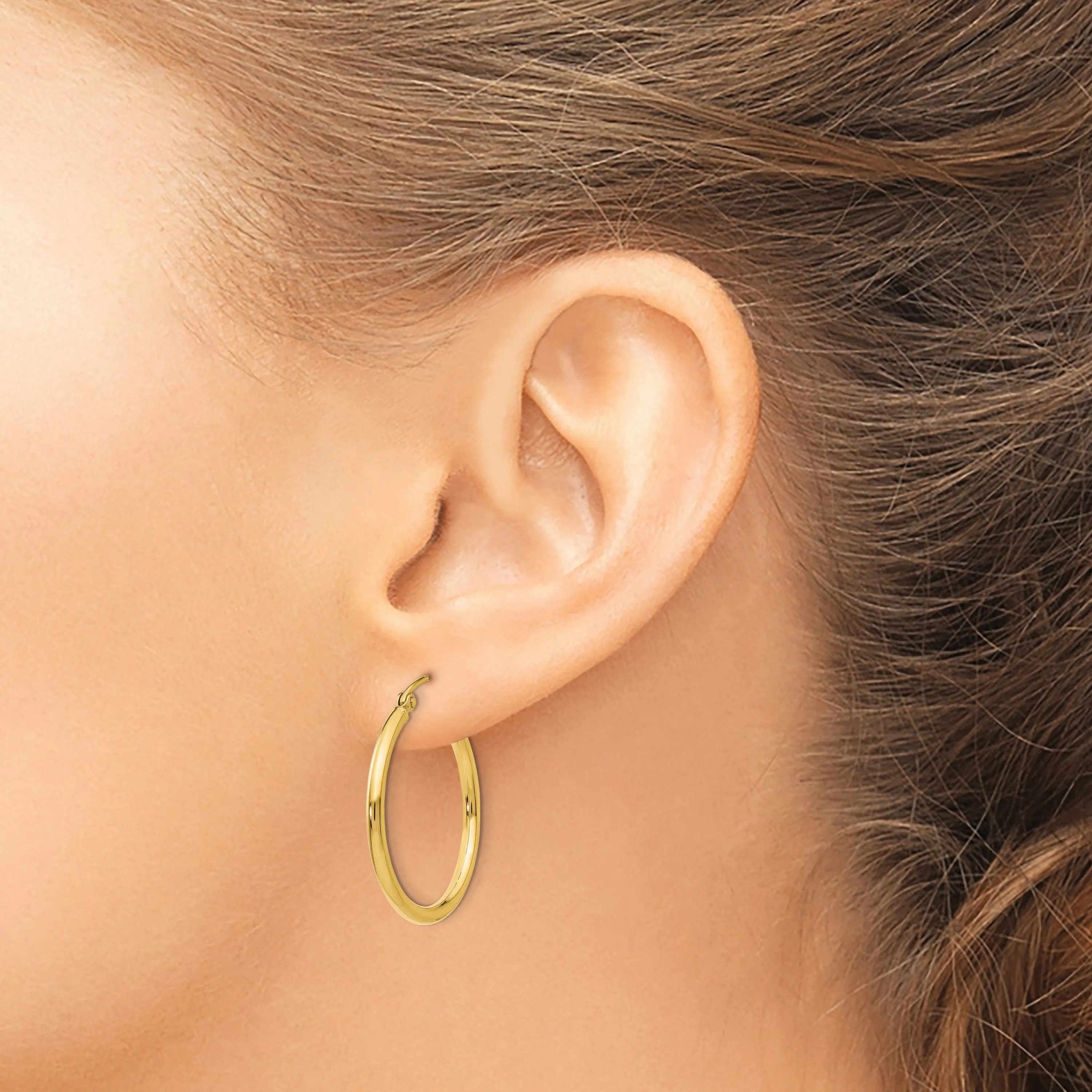 14k Yellow Gold Polished 2MM Round Hoop Earrings