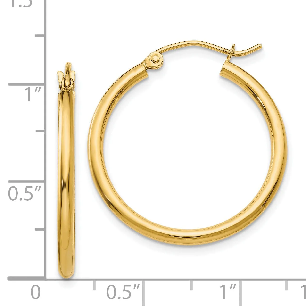 14k Yellow Gold Polished 2MM Round Hoop Earrings
