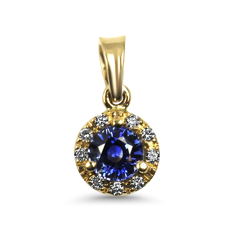 14k Yellow Gold Sapphire and Diamond Halo Pendant