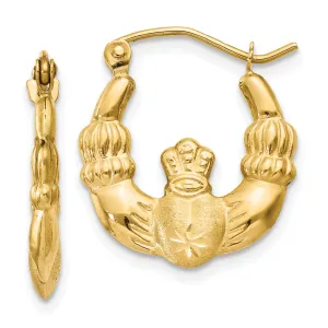 14k Yellow Gold Satin Claddagh Hoop Earrings