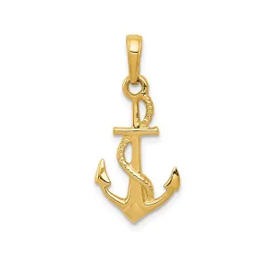14K Yellow Gold Solid Polished 3-D Anchor Pendant