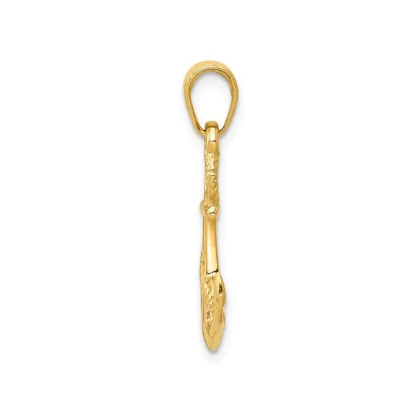 14K Yellow Gold Solid Polished 3-D Anchor Pendant
